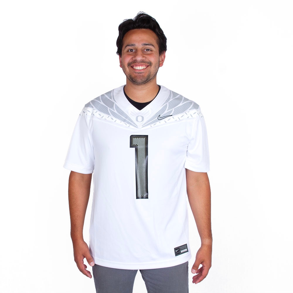 Classic Oregon O, Nike, White, Jerseys, Men, Football, Game Day, 2024, #1, Alt 5, Diamond Plate, 798963